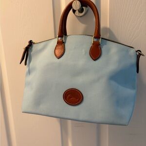 Dooney and Burke Light Blue Tote Bag with Brown Accents
